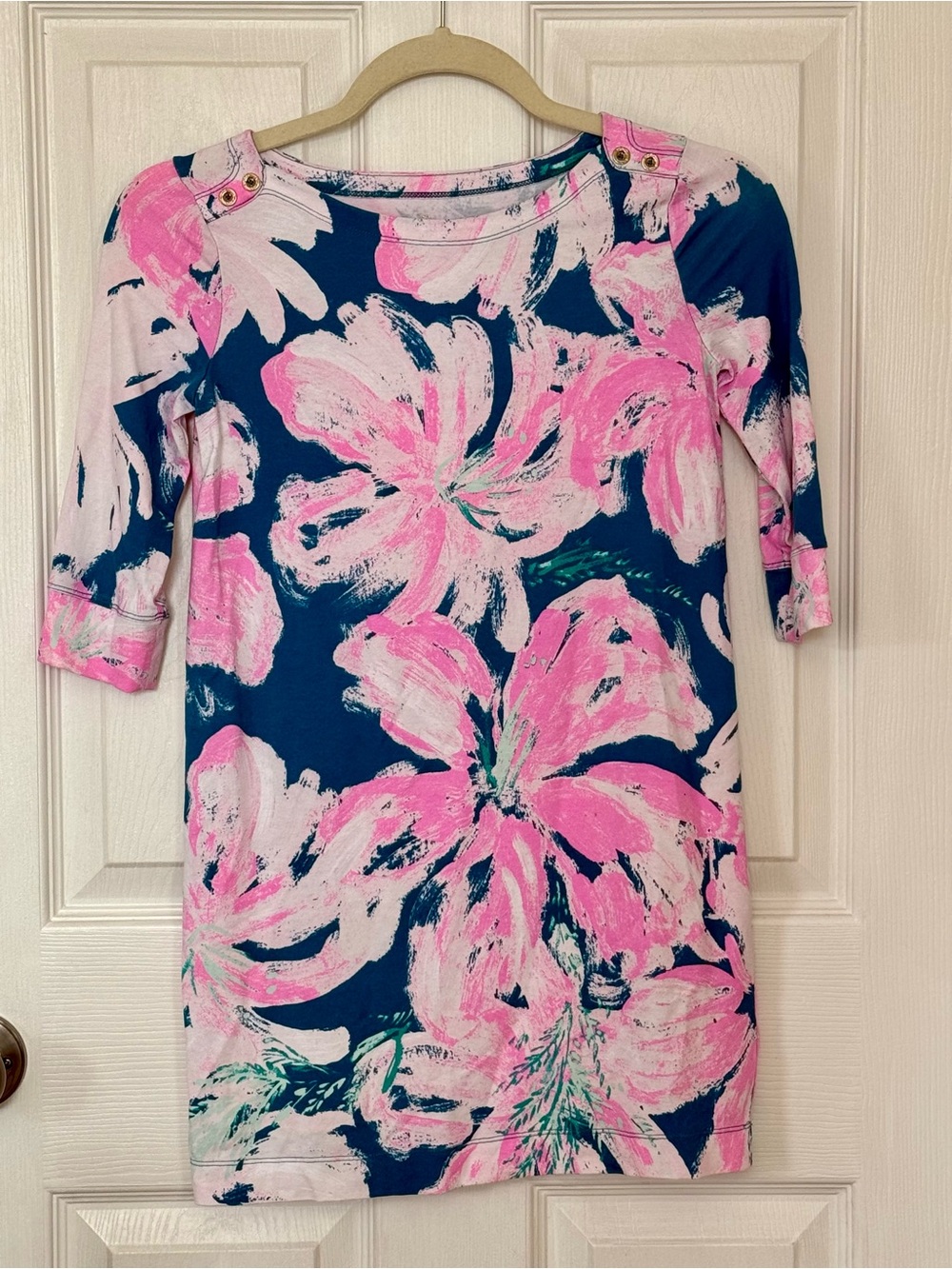 Lilly Pulitzer Girls Mini Sophie Shift Dress Pink & Teal Floral Knit Size L